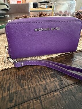 Michael Kors Purple Saffiano Zip Wristlet